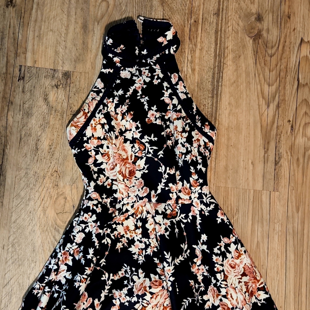 High neck navy floral dress